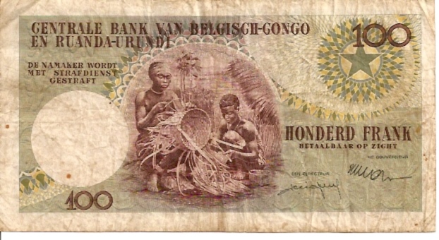 Banque Centrale DU Congo Belge  100 Francs  1960 Issue Dimensions: 200 X 100, Type: JPEG